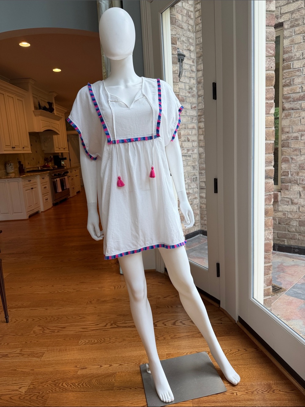 J. Crew White Swim Coverup with Pink and Blue Trim